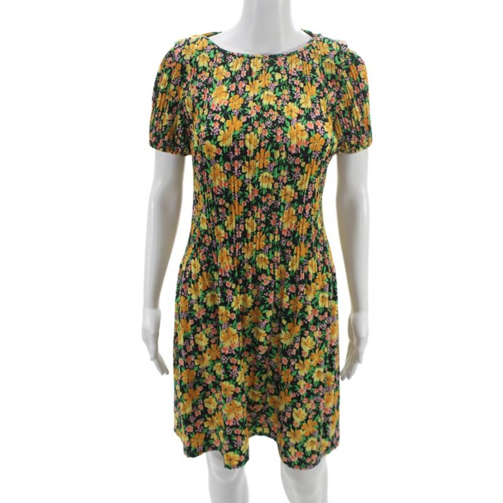 Maje Women Shift Dress Multi-Color Floral Short Sleeve Round Neck Size 3
